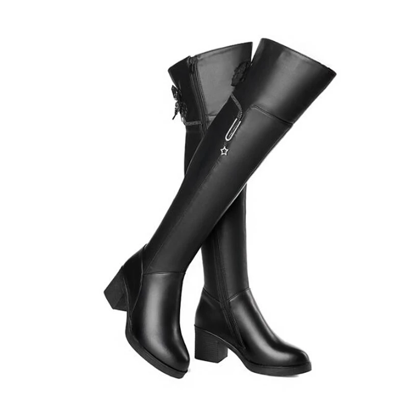 

Luxury Colorful Women Over The Knee Boots Nature Leather Round High Heels ladies Casual Shoes Women Long Boots 2018 laarsjes