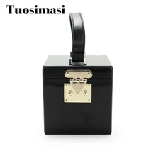 Для женщин Брендовые однотонные черная акриловая прямоугольная сумочка мини жесткий корпус металлический клатч вечерняя сумка с наплечным ремешком вечерние Сумочка для ужина(C634