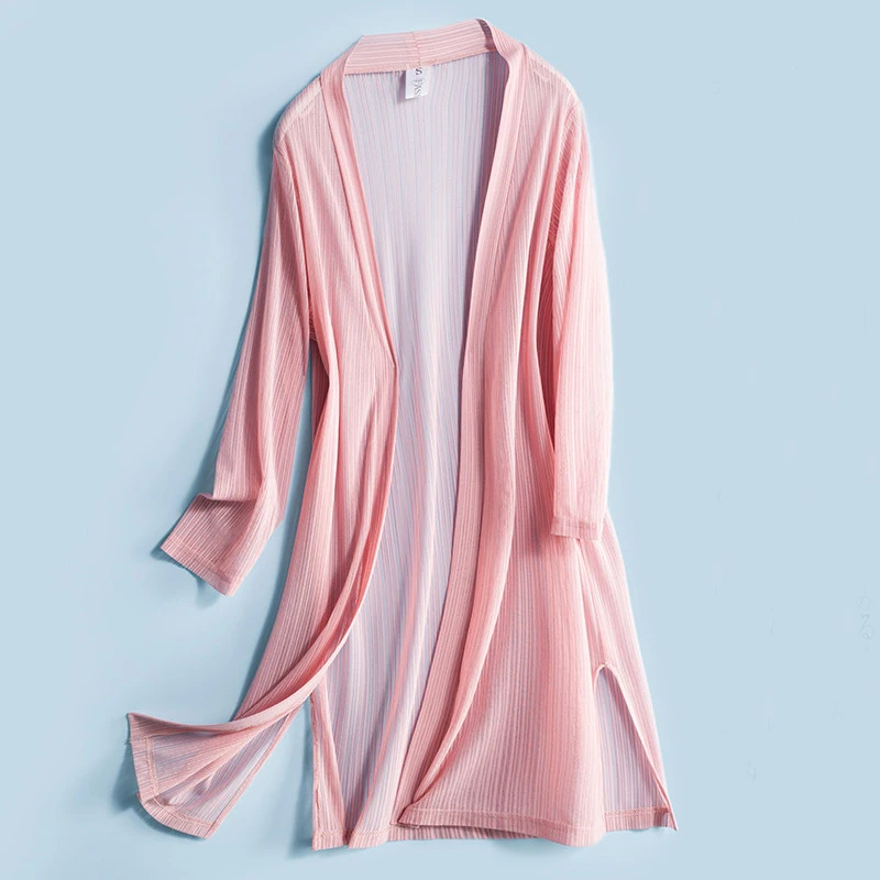

Women Midi Long Cardigan Jacket Summer Casual Loose Silk Knitted Cardigans Female Hollow Out Split Thin Coat Plus Size AB1466