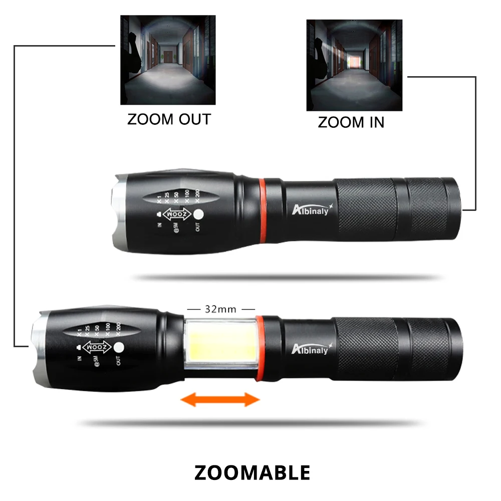 Multifunction Led flashlight waterproof T6 L2 torch hidden COB design flashlight tail super magnet design camping lamp