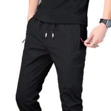 Брюки мужские повседневные эластичные брюки с карманами на молнии декоративная эластичная лента из высококачественной ткани мужские летние тонкие спортивные штаны