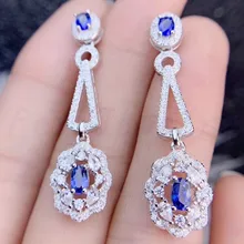 Сапфировые висячие серьги,, натуральный настоящий сапфир, хорошее ювелирное изделие, серебро 925 пробы, 035ct* 4 шт, драгоценный камень# SB19011701