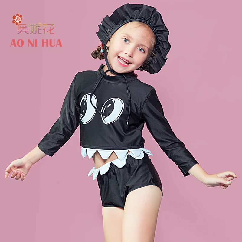 

AONIHUA Girls Two piece Swimsuit kids 2018 Designer Creative funny Professional swimwears Children Animal black bathing suits