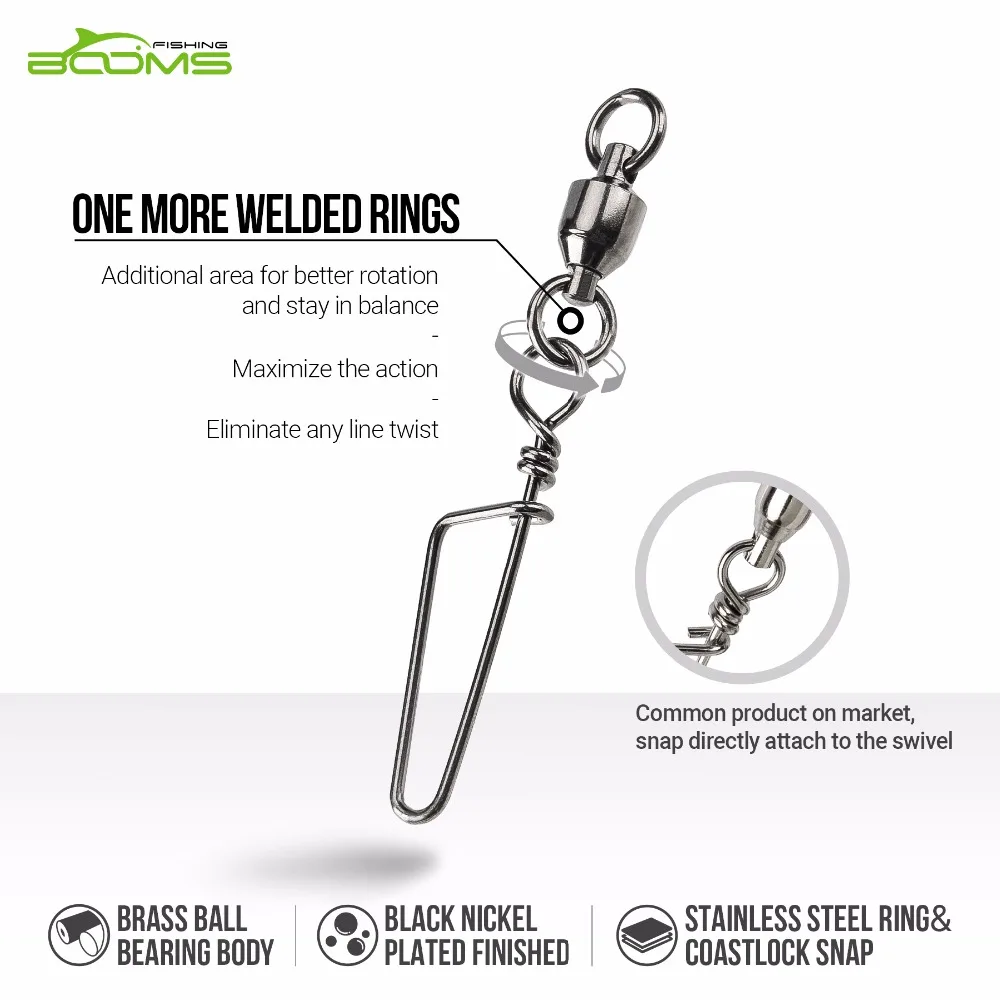 Booms Fishing BBC Ball Bearing Swivel with Double Welded Rings and Coastlock Snaps 15lb to 250lb Booms Fishing BBC Ball Bearing Swivel with Double Welded Rings and Coastlock Snaps 15lb to 250lb