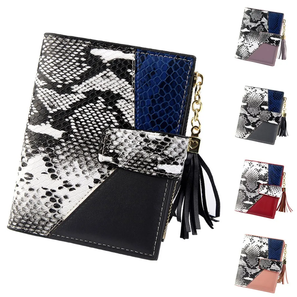 

Women Lady No Zipper Standard Wallets Leopard Print Snake Cute Fashion Purse Tassel Wallet Coin Card Clutch 25