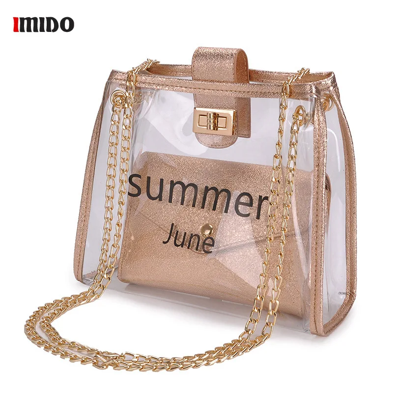 

Women's Bag Transparent PVC Vintage Handbag Gold Silver Shoulder Tote for Women 2019 New Female Luxury Brand Crossbody Beach Bag