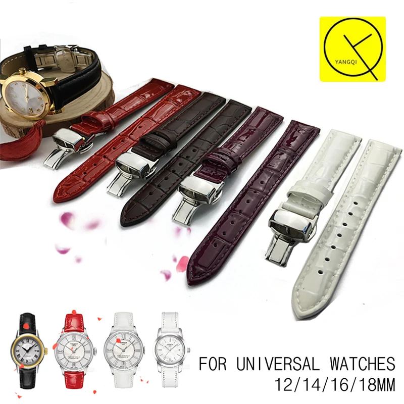 

12mm 14mm 16mm 18mm 20mm Genuine Leather Watch Band Universal Strap Watch Strap for Tissot T099 Red Purple White Colorful Woman