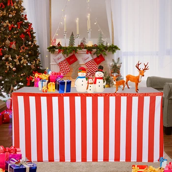 

Striped Table Skirt, Red/White, 6 x 2.5 ft for Rectangle Table Party Dinner