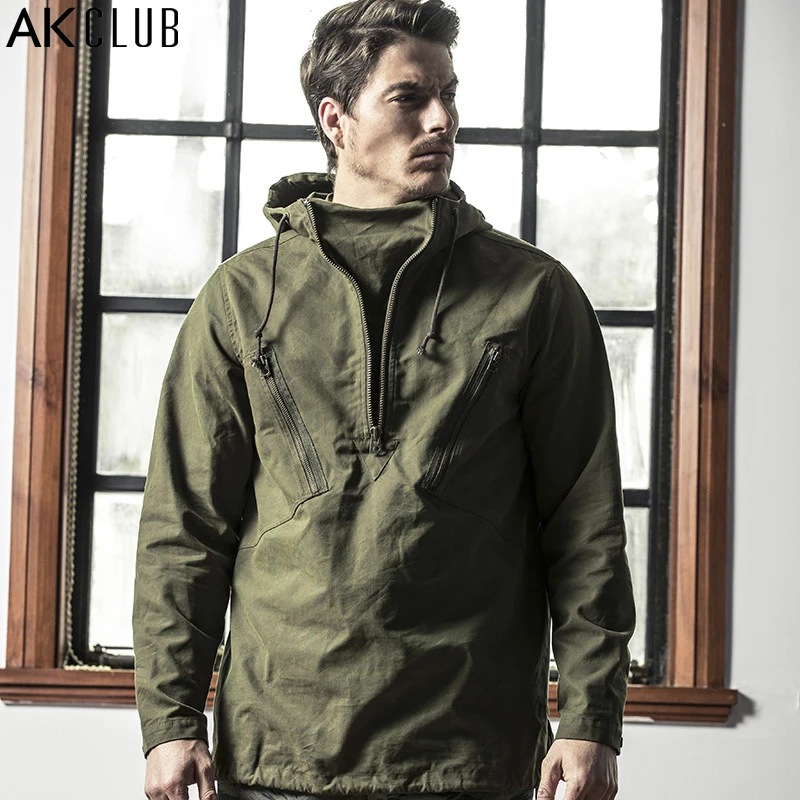 AK CLUB Brand Men Jacket Smock Vintage Military Style Jacket Pullover