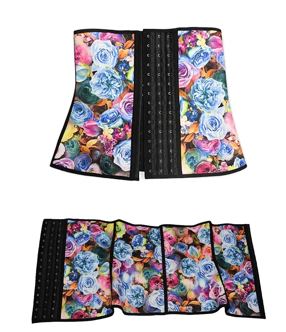 NB1403 01 Atbuty Steel Boned Waist Trainers Rose Printing Waist Corsets Latex Slimmer Hooks Closure Body Control for Postpartum Women (10)