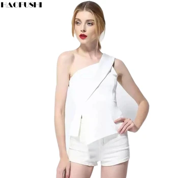 2017 Fashion Women summer Split Sexy Shirt One Oblique Off Shoulder sleeveless slim shirts Female Blouse tops tee