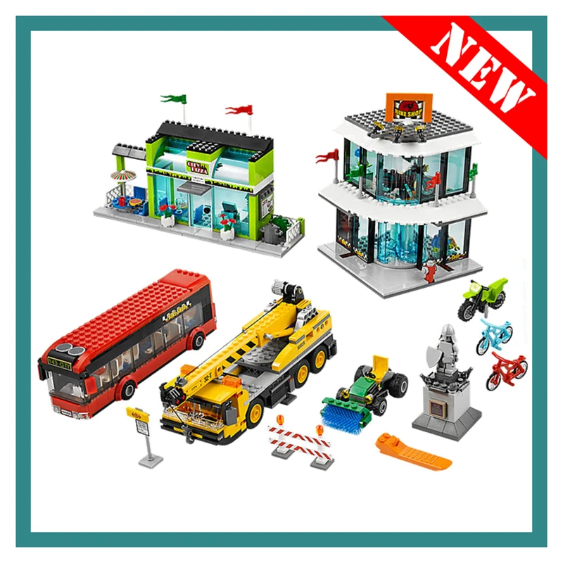 

New Town Square City Blocks Crane Building Blocks Bricks Compatible Legoings City 60026 Educational Toys for Children Gift