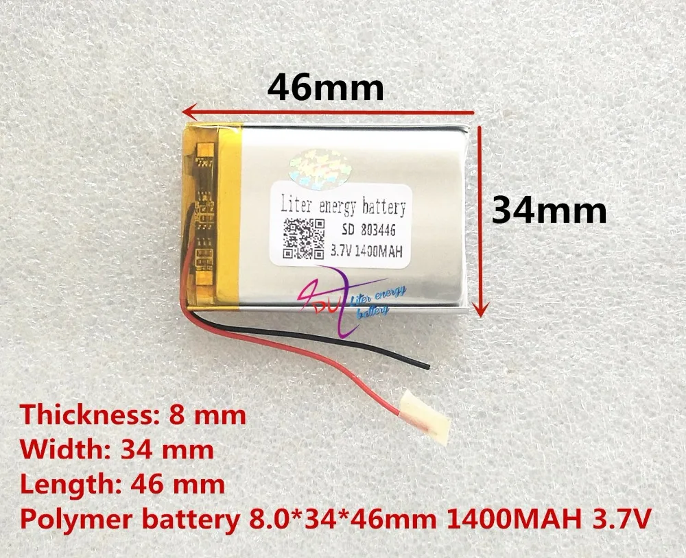 Литровая батарея 3,7 V литий-полимерная батарея 803446 083446 1400mAh gps батарея MP3 MP4 Динамик обучающая машина