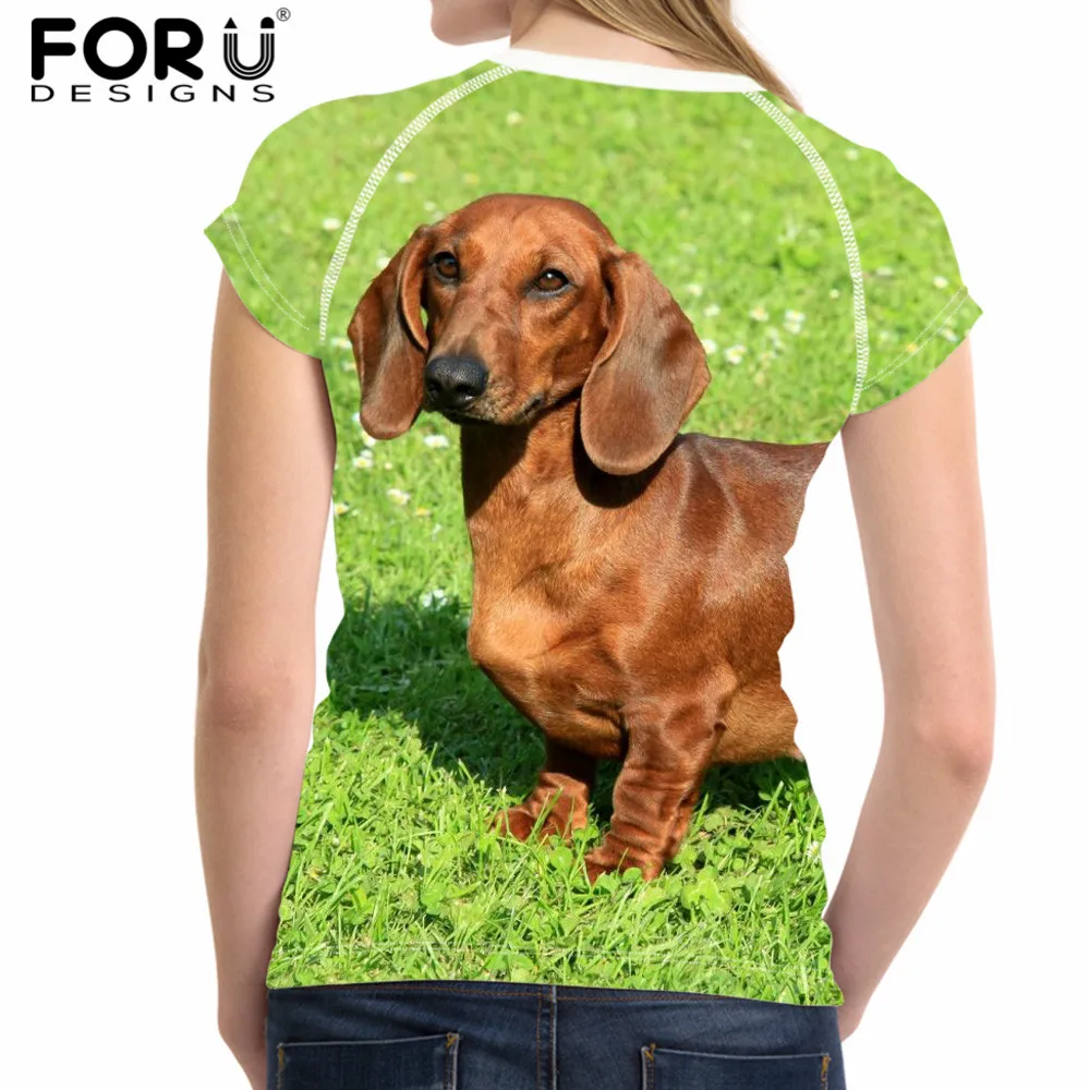 FORUDESIGNS/Брендовая женская футболка с принтом таксы и собаки; повседневные топы с короткими рукавами; модная футболка с круглым вырезом для девочек
