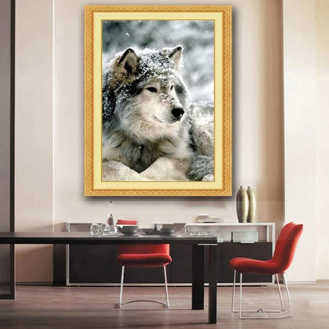 Bordado para Bordados Kits de Ponto Cruz sem Impressão Lobo na Neve Decoração para Casa Faça Você Mesmo Arte Animal Cruz-costura Artesanato 14ct