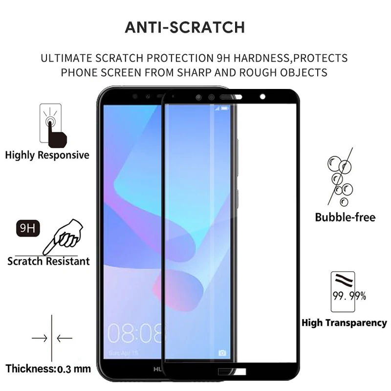 2 шт Полное покрытие экрана протектор Закаленное стекло для huawei Y6 prime 5,7" 9 H Защитное стекло для Y6 Prime пленочный чехол