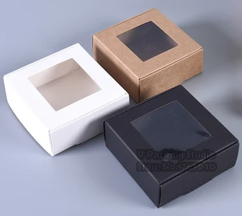 

65x65x30mm Kraft Paper Gift Box with Clear PVC Window,Candy Cookies Christmas party gift ideas Box 200pcs/lot
