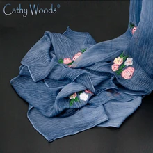 

New Arrival Spring Women Fashion Embroidery Silk Scarfs Ladies Handmade Peony Embroideried Tie-dye Silk Scarves Shawls Foulard
