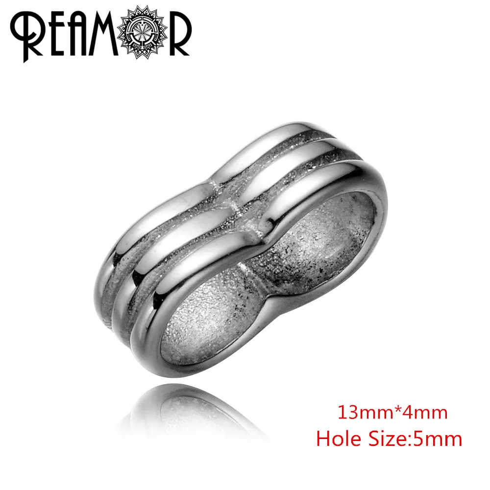 FKZ020 4 REAMOR 316l Нержавеющая Сталь Серебряный тон 5 мм двойное/квадратное отверстие вставка, металлические бусины для мужчин кожаный браслет DIY ювелирных изделий - Цвет: FKZ020 4