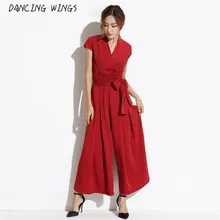 Summer Ladies Short Sleeve Solid Jumpsuits V-neck High Waist Sashes Women Casual Wide Leg Rompers Summer Ladies Short Sleeve Solid Jumpsuits V-neck High Waist Sashes Women Casual Wide Leg Rompers