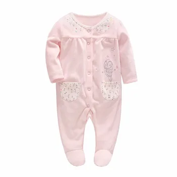 

2018 Vlinder autumn spring baby girl dress Velvet owl printing baby body jumpsuit long sleeve single breasted baby rompers