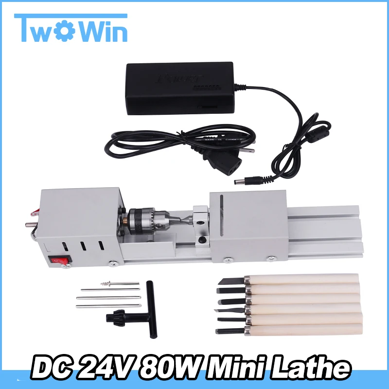 

DC 24V 80W Mini Lathe Beads Polisher Machine CNC Machining for Table Woodworking Wood DIY Tool Lathe Standard Set