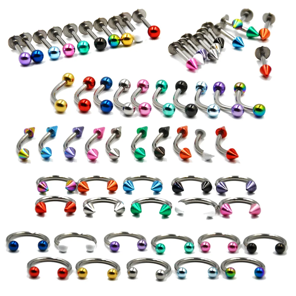 

BOG-10 Pieces Hotsale Anodized Mixed Colors Circular Barbell Horseshoe Piercing Ring,Ball Cone Labret Eyebrow Ring Ball CBR 16G