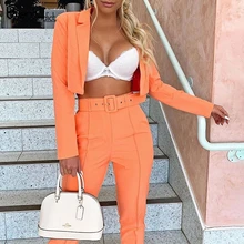 Thereadict повседневные женские костюмы офисные наборы флуоресцентный неоновый зеленый костюм женский короткий топ и брюки костюмы для женщин блейзер набор