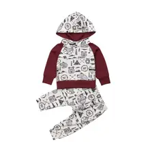 Одежда для новорожденных мальчиков и девочек милые топы с капюшоном и принтом животных, штаны теплая одежда с длинными рукавами одежда для маленьких мальчиков от 3 до 18 месяцев