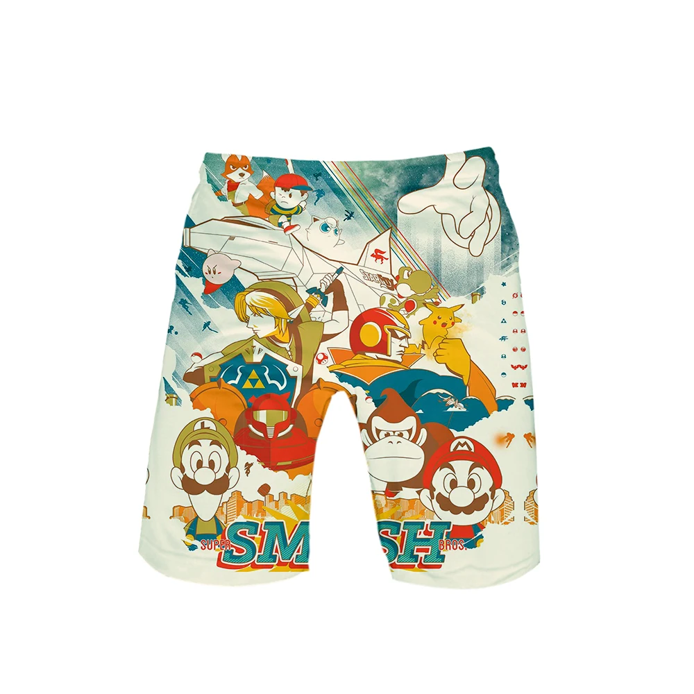 Новые Горячие 3D супер Smash Bros. Летние мужские шорты для отдыха брелок для ключей в стиле ретро пляжные шорты для отдыха в стиле хип-хоп