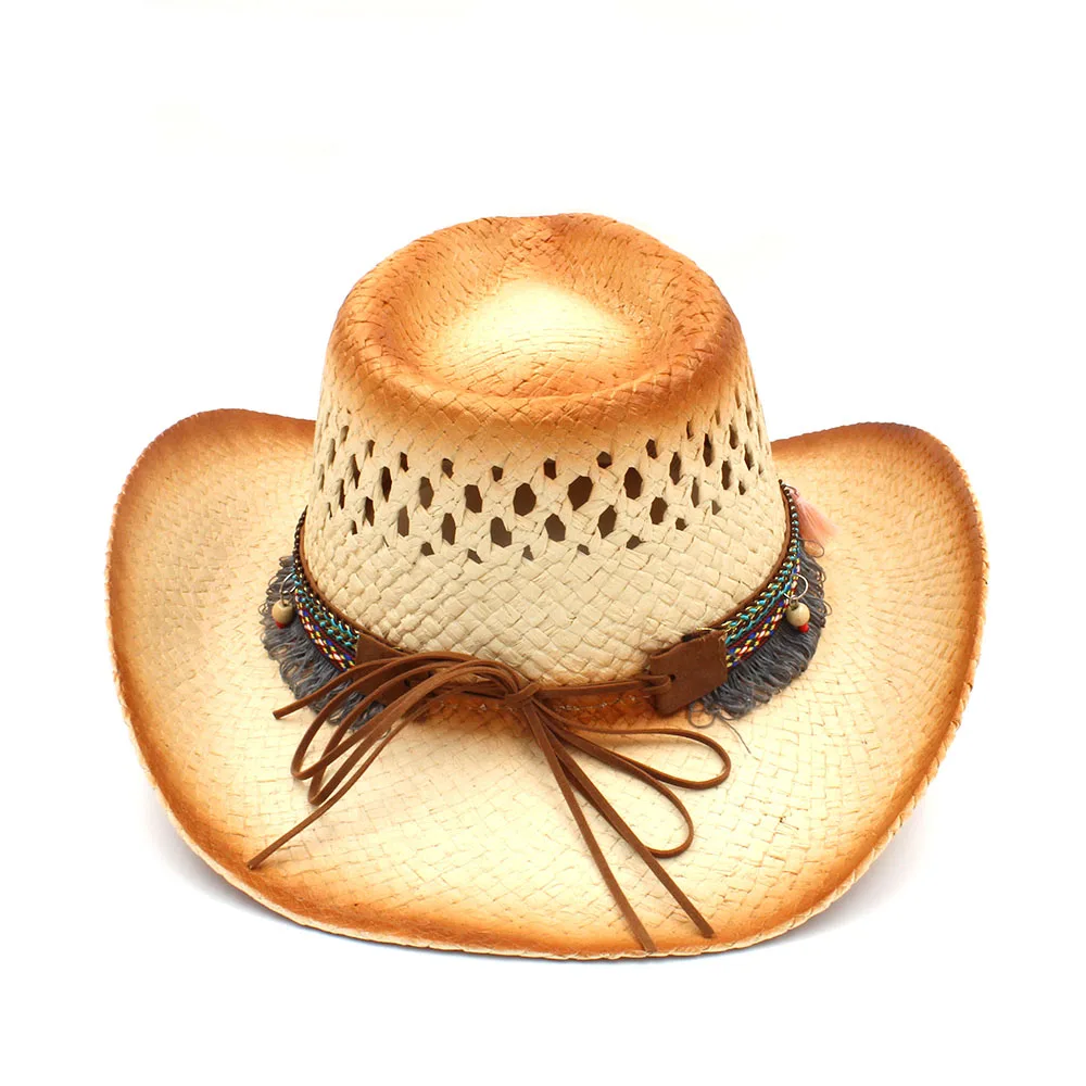 Женская пляжная плетеная шляпа Sombrero с кисточками и лентой размер 58 см 2019|Мужские