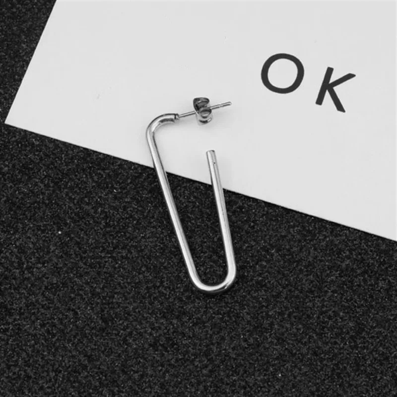 

Kpop Korean 1 Pair U Shape Stainless steel Jewelry Stud earrings Long Earring For Men Women punk Party