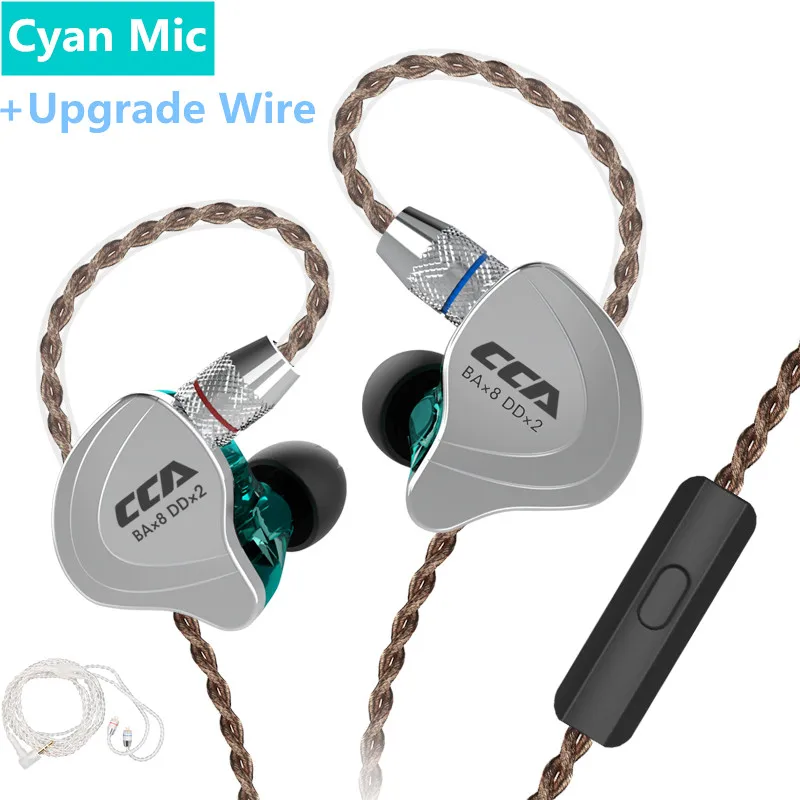 CCA C10 1DD+ 4BA гибридные 2PIN наушники в ухо HIFI DJ монитор для бега спортивные наушники гарнитура вкладыши с съемным обновленным C16c10 - Цвет: cyan with mic silver