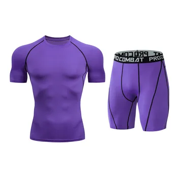 

Men's sportswear solid color tight skin compression sports suit men MMA Rashguard bodybuilding sports fitness suit