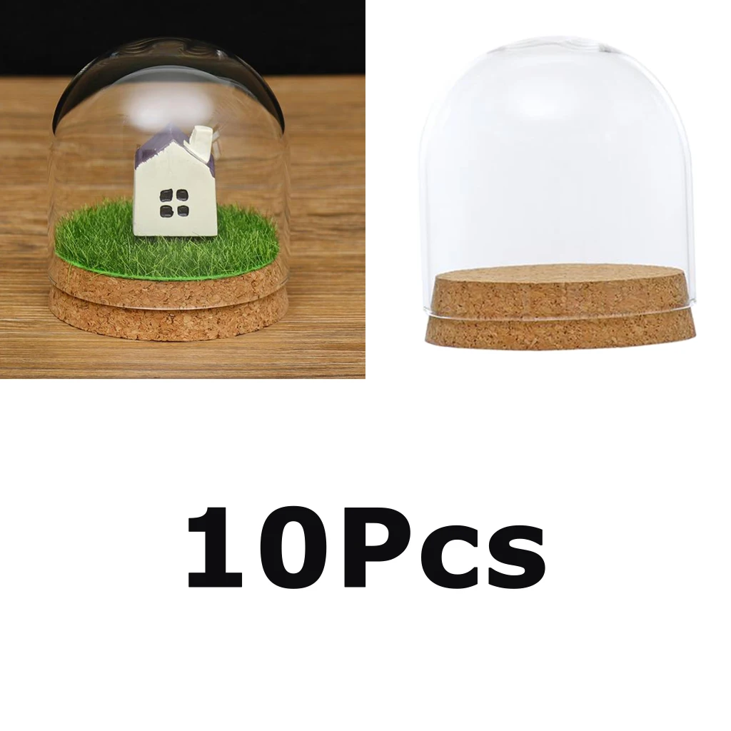 10 шт. 8x8 см прозрачная стеклянная купольная крышка Cloche Bell Jar Succulent Terrariums w/пробковое дерево база домашний декор для Кабинета