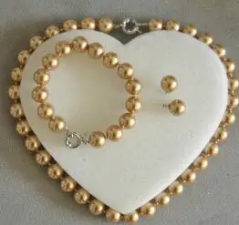 

12mm champagne Round Natural Sea Shell Pearls necklace Bracelet Earrings Set