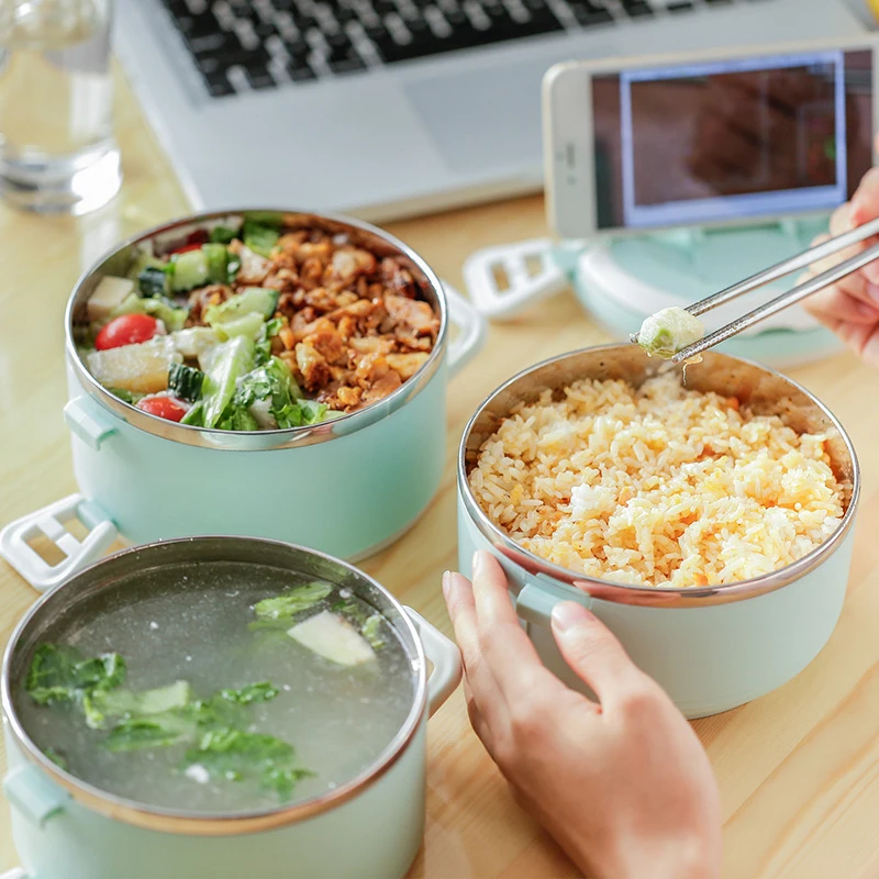 2-3 Layer Creative Portable Lunchbox Stainless Steel Picnic School Heat Thermal Food Storage Container Plastic Bento Boxs Japan