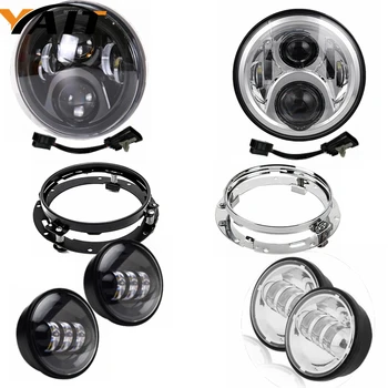 

Motorcycle 7" LED Headlight with 4-1/2 LED Passing Lamps & Bracket Mounting Ring for Road King Road Glide Street Glide Electra
