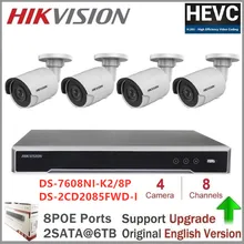 Hikvision CCTV Камера Наборы DS-7608NI-K2/8 P Встроенный Plug& Play 4K NVR+ DS-2CD2085FWD-I 8MP(4 K) ИК фиксированная цилиндрическая сетевая камера