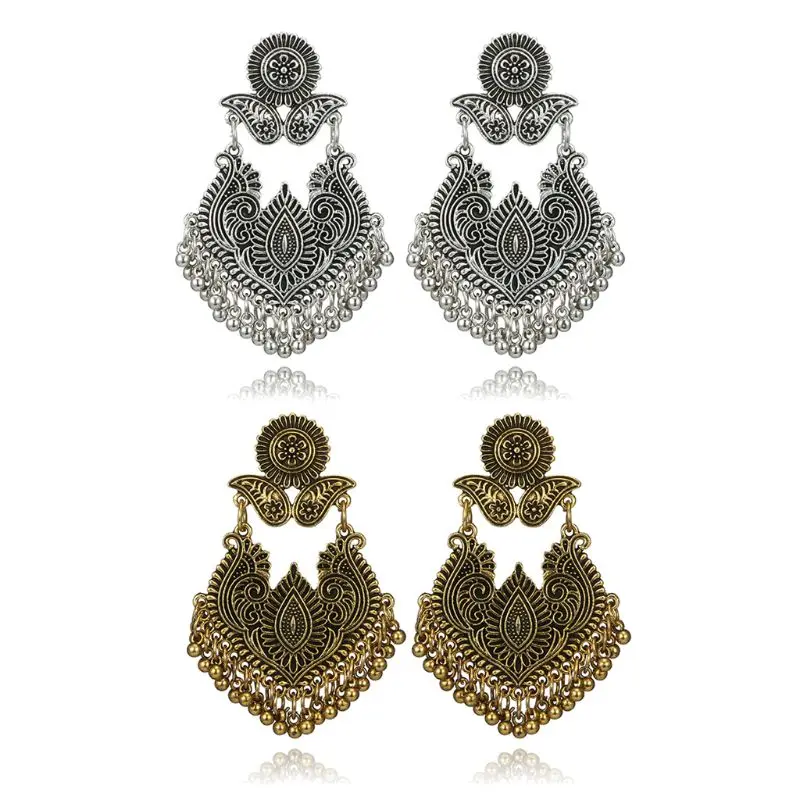 

Boho Bali Jhumka Jhumki Lotus Gypsy Tassel Dangle Earrings Women Fashion Jewelry