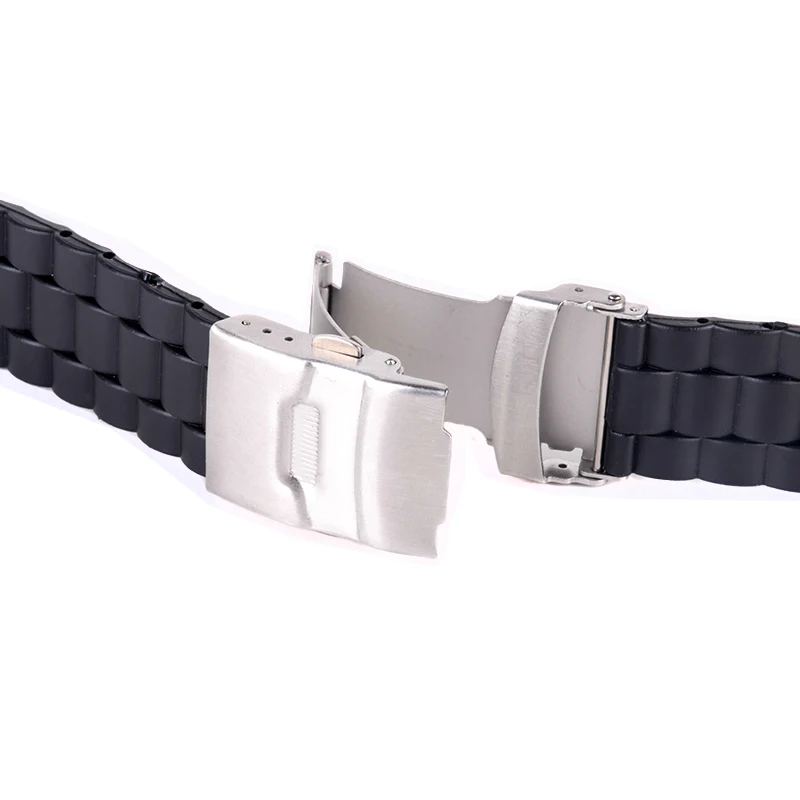 Shellhard 3Styles Sports Watch Band Waterproof Plastic Watch Band 20mm 22mm 24mm Black Watch Strap Deployment Buckle Bracelet