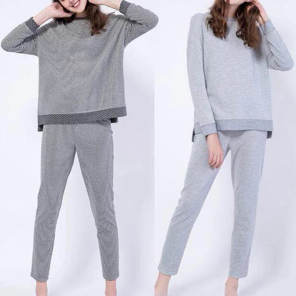 

2Pcs Fashion Women Striped O-Neck Long Sleeve Top+ Ankle-Length Pants Set Outfit 8.29