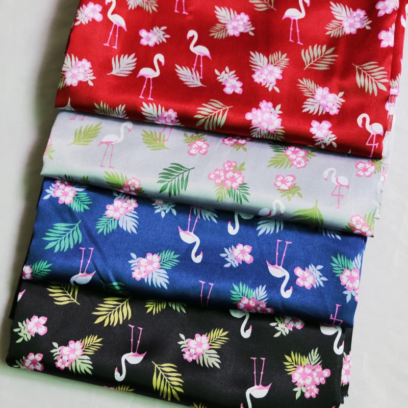

soft polyester satin cloth fabric flamingo print material charmeuse lining