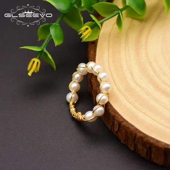 

GLSEEVO Handmade Natural Baroque Fresh Water Pearl Rings For Women Wedding Party Custom Engagement Ring Fine Jewellery GR0242