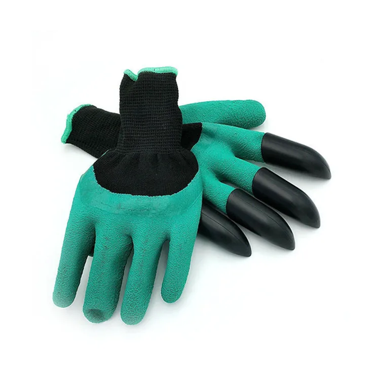 Rubber Garden Gloves with 4 ABS Plastic Fingertips Claws for Gardening Raking Digging Planting