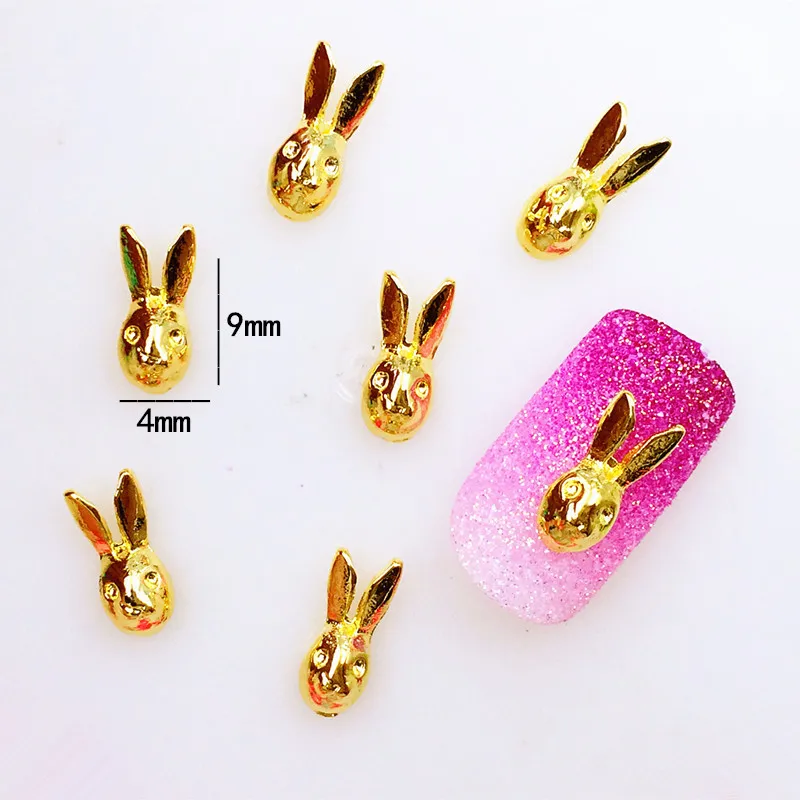 

10Pcs/Lot 4*9mm Gold Rabbit 3D DIY Design Metal Alloy Nail Art Decorations Nail Stickers Jewelry Accessories