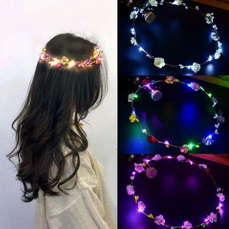 

Birthday Wedding Party Decoration Crown Flower Headband LED Light Up Hair Wreath Hairband Garlands glowing wreath