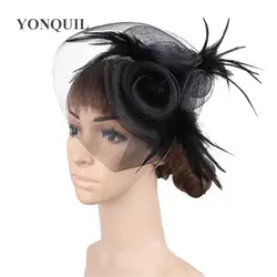 Элегантные вечерние Жокейские шапочки перья fascinators headbanse цветок аксессуары для волос для женщин Свадебные Дерби mehs головной убор