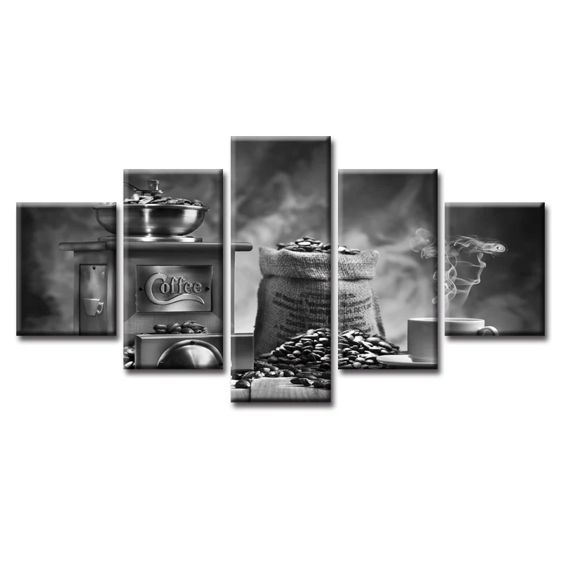 

5 panel framed Coffee series poster canvas wall art painting home decoration living room canvas print modern painting