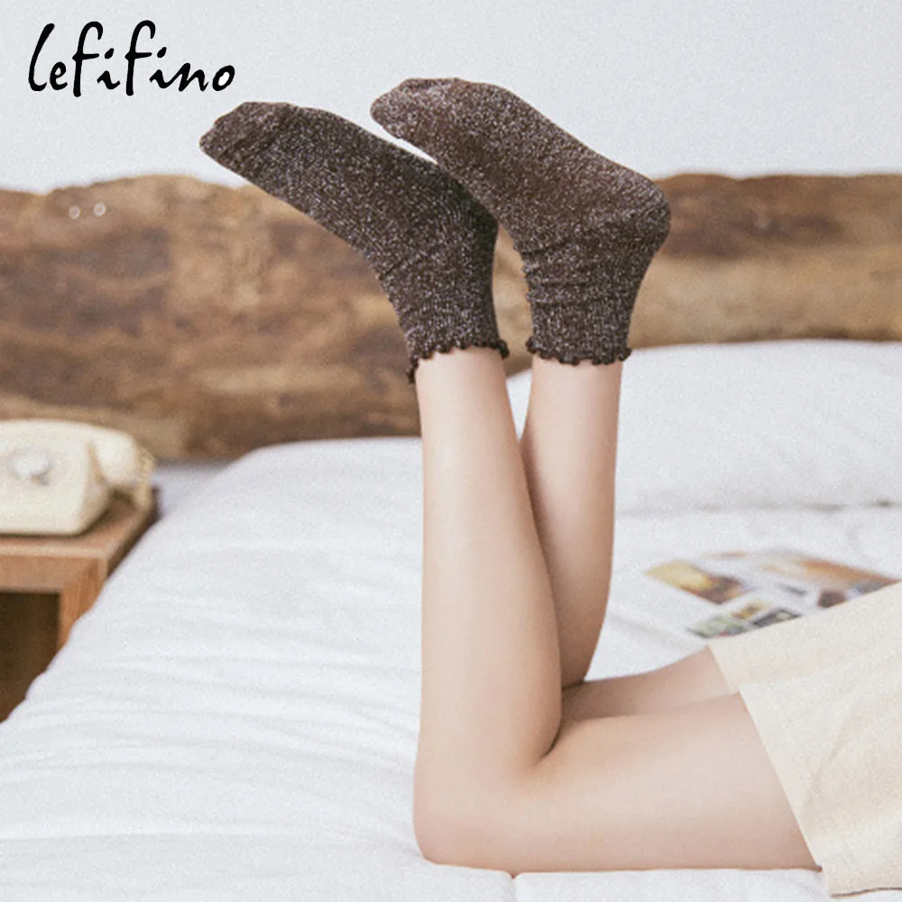 LeFifino/Новинка года; повседневные женские носки в стиле ретро с блестящей поверхностью; 5 цветов; милые вязаные весенне-летние носки из чистого хлопка для девочек; Le67749